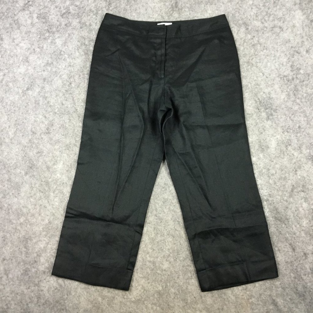 Villager Liz Claiborne Pants 8 Solid Black Mid Rise Cropped Capri Wide Leg Dress